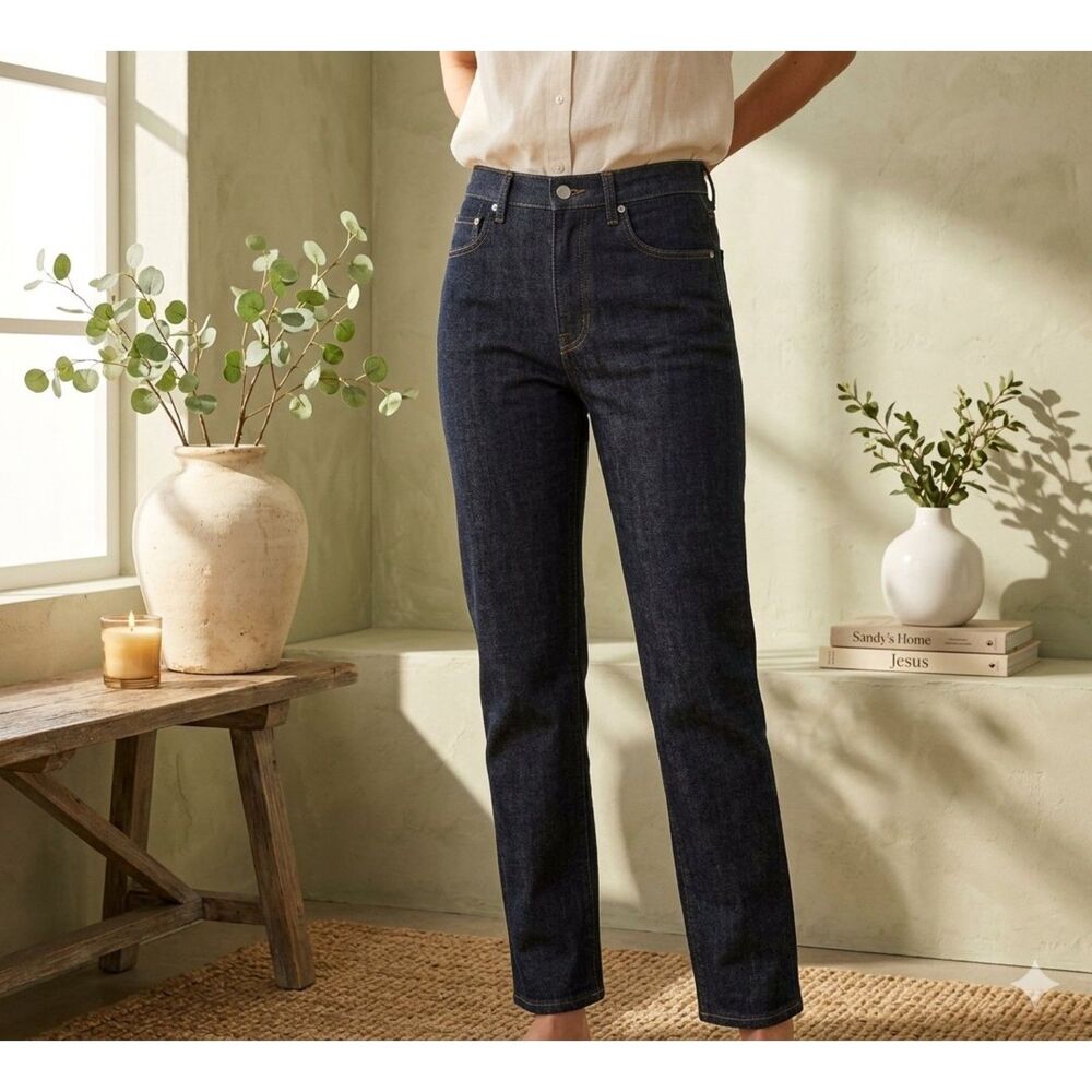 Everlane High Rise Straight Jeans Womens 26R Blue Stretch Denim Casual